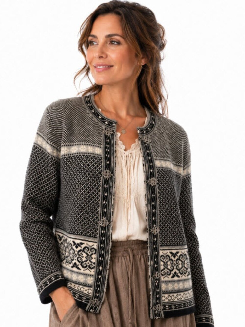 SKYR Gray Marled Wool-Blend Crewneck Sweater cardigan XL